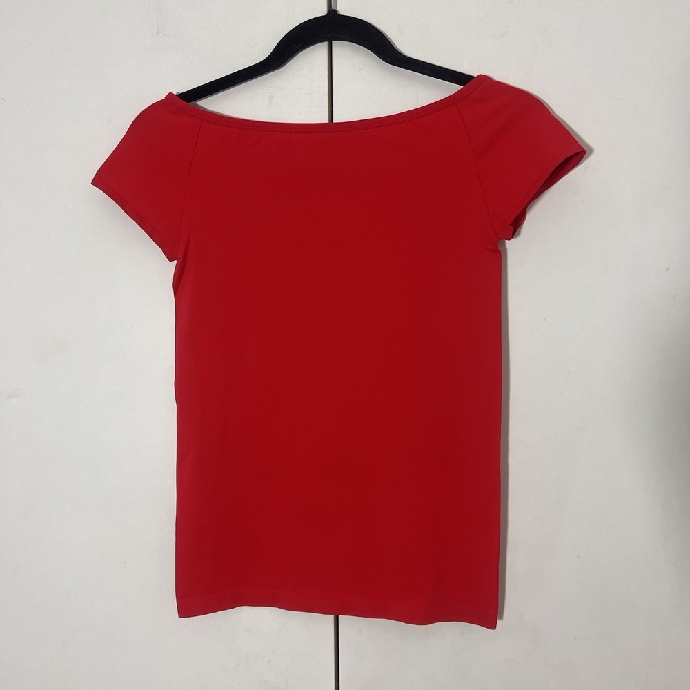Helmut Lang Top Size S Red Boatneck Short Sleeve Stretch Smooth Luxury Basic